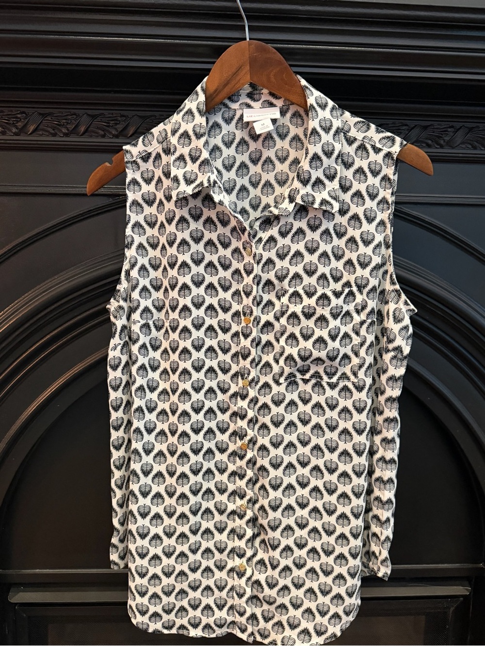 Liz Claiborne Leaf Print Blouse with Gold Button Detailing